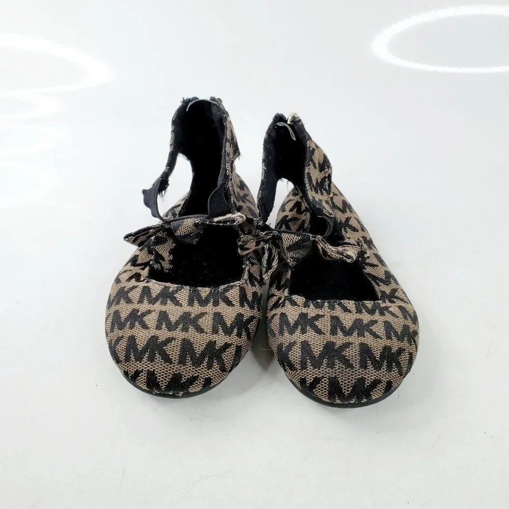 Michael Kors Girl's Brown Black Signature Logo Casual‎ Ballet Flats Size 10